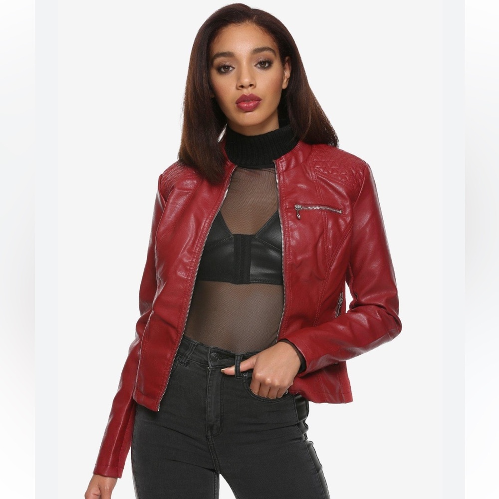 Red genuine leather jacket vintage 80’s/90’s pop icons inspired moto, Michael J